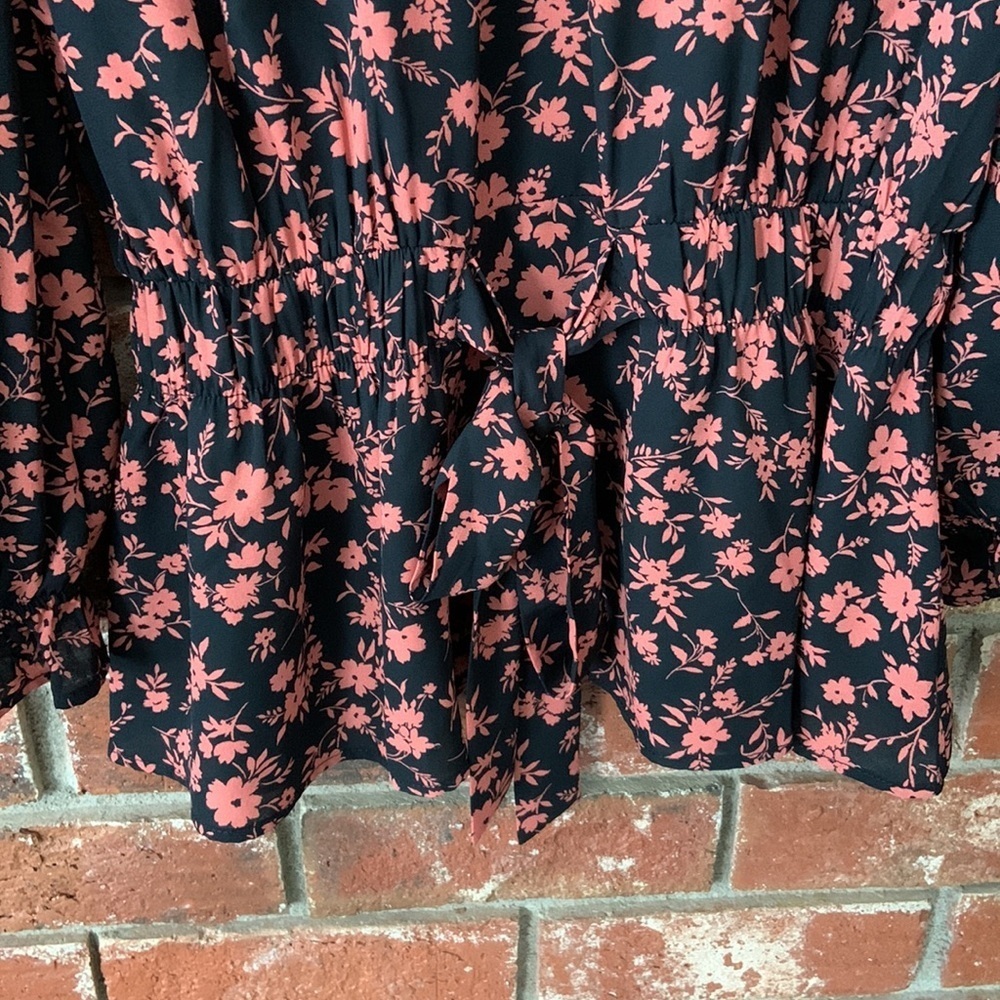Lipslide Black & Peach Floral Peplum Top - Picture 5 of 6